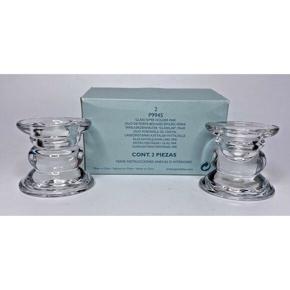 PartyLite Glass Taper Candle Holder Pair P13E/P9945 - Picture 1 of 3